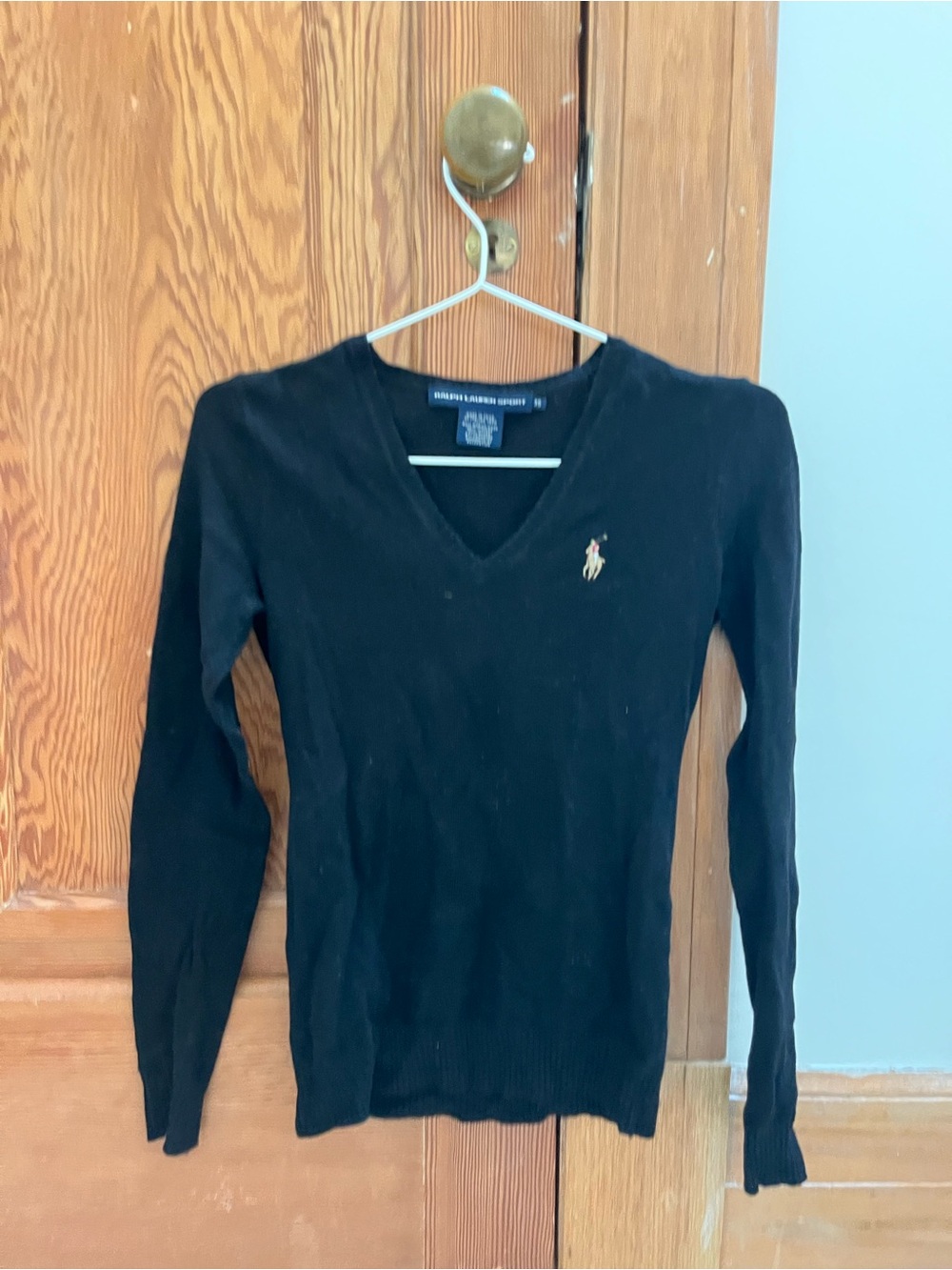 Ralph Lauren Sport Black V-Neck Knit Sweater with Embroidered logo